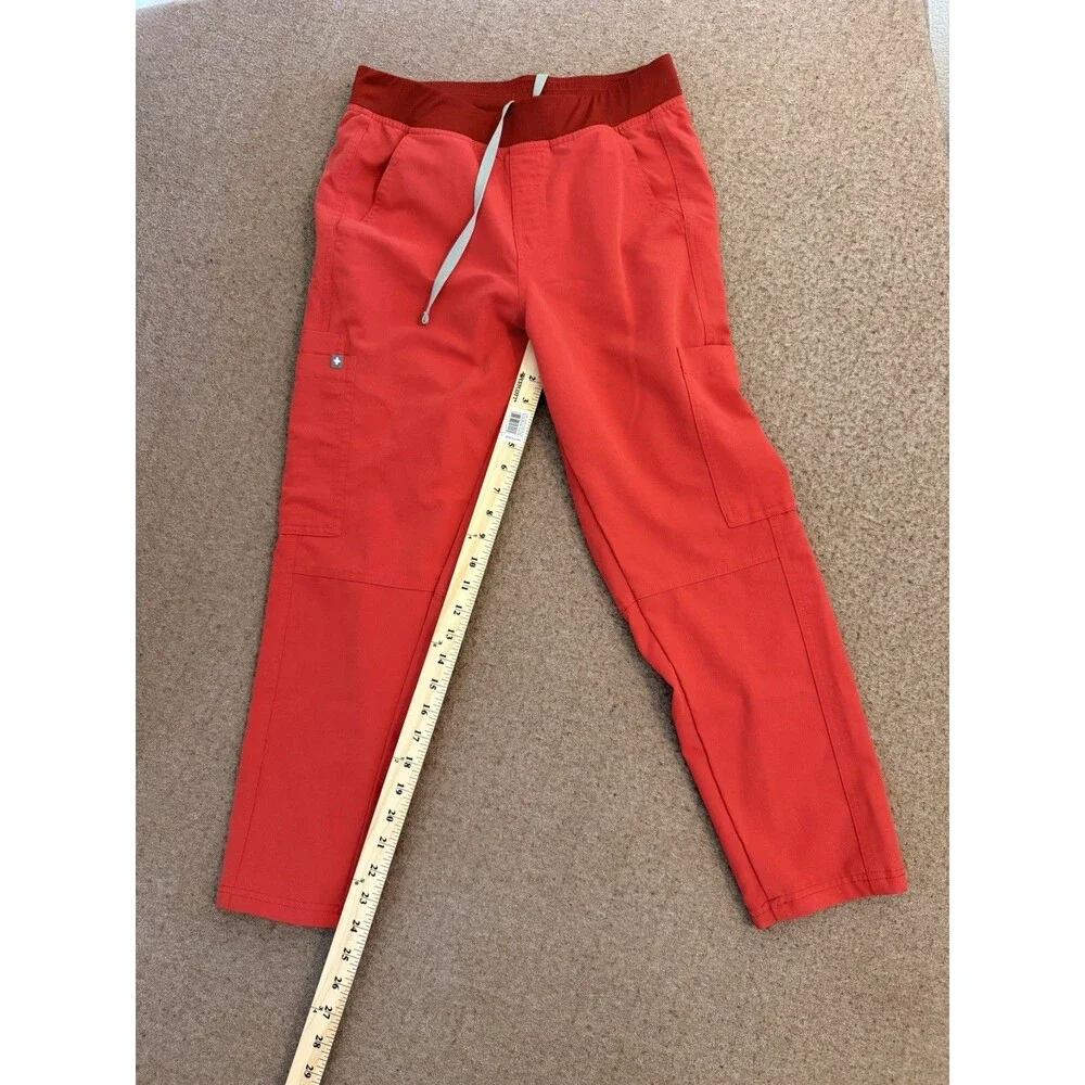 FIGS Men’s Scrub Set Small Red Coral V-Neck Top Cargo Pants Medical Hemmed